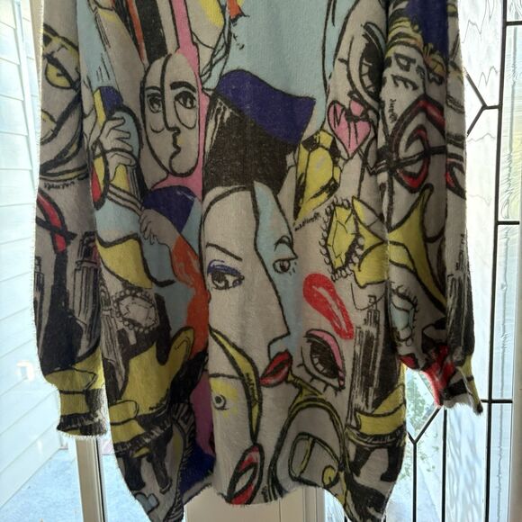Pop Art Abstract Print Picasso Oversized Tunic Sweater MiniDress OS Wool - Picture 7 of 12